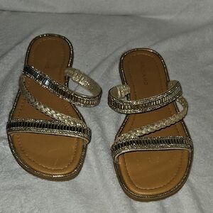 Andiamo Womens Elegant Gold Clear Beaded Braided Slip-on Strap Flat Sandals 10W
